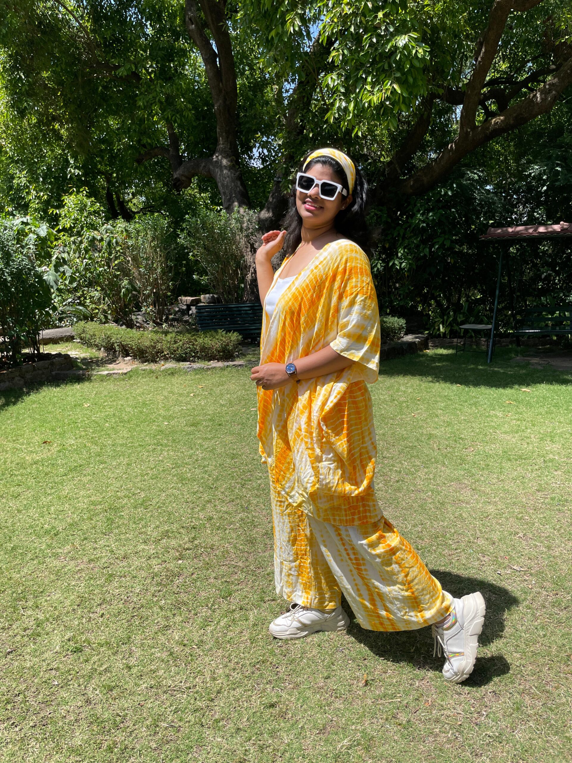 Yellow shibori shrug trouser