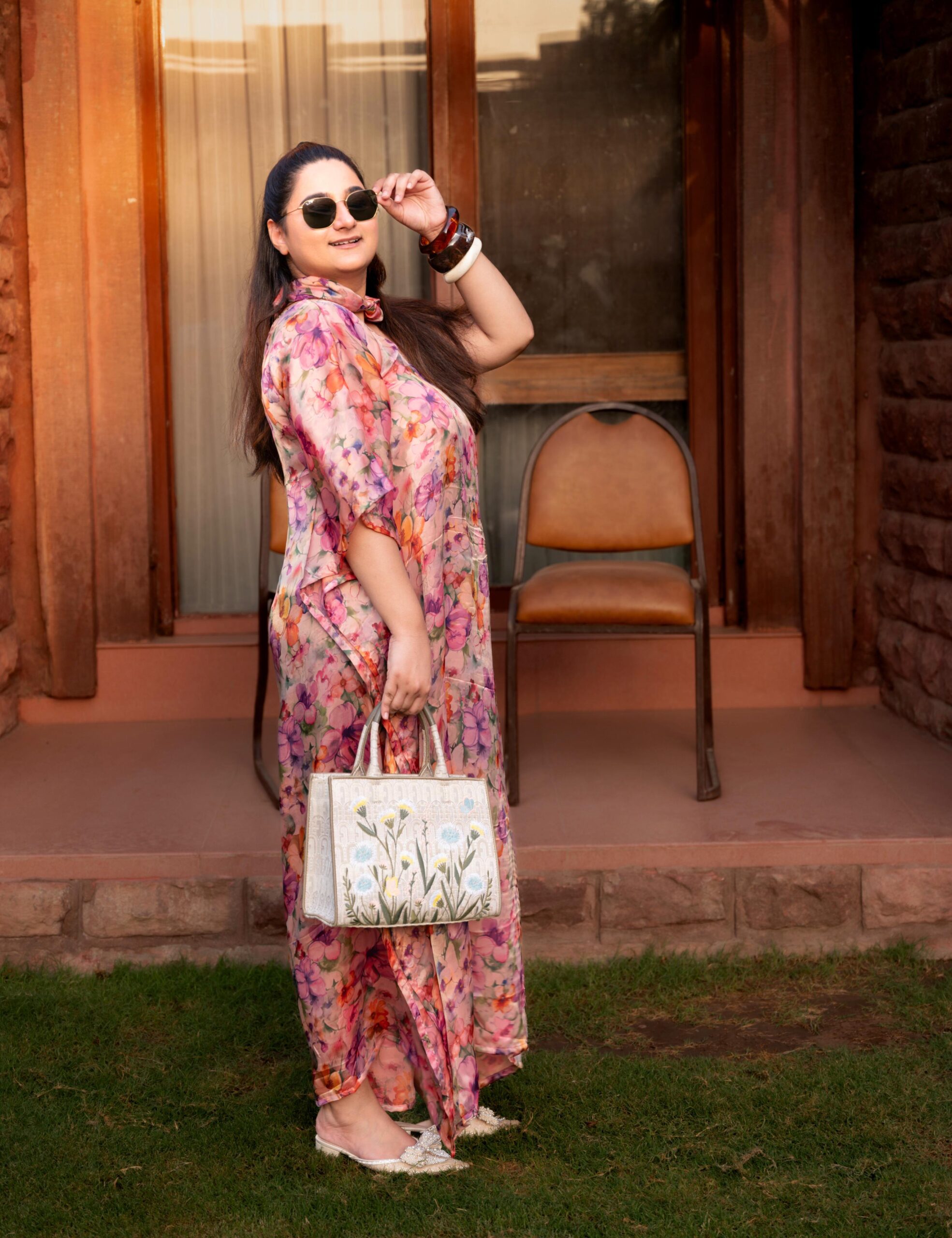 Pink floral one shoulder kaftan dress2